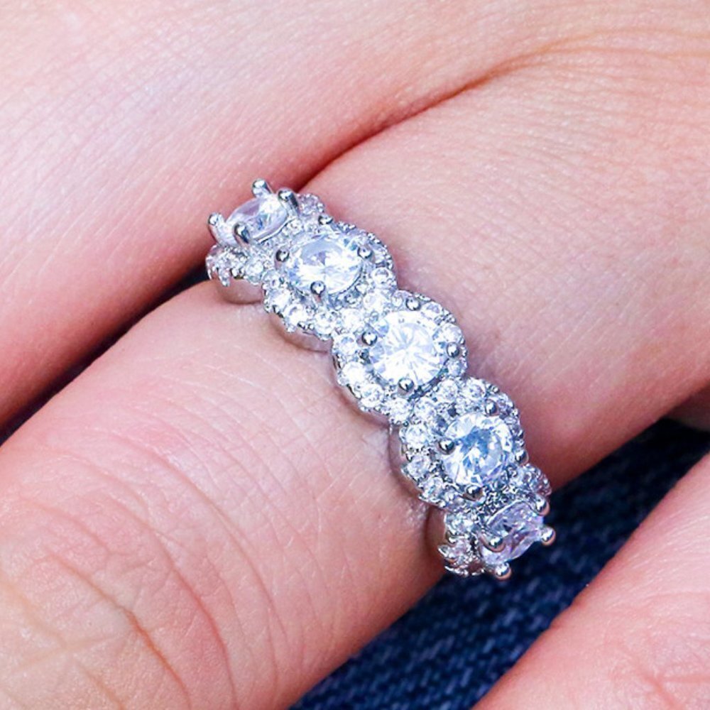 🔥 Sweet Super Dainty Flower CZ Garland Silver Ring for Women, VIP491